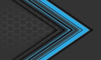 Abstract blue arrow black shadow direction geometric hexagon mesh on grey design modern luxury futuristic background vector