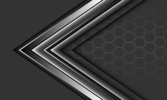 Abstract silver arrow black shadow direction geometric hexagon mesh on grey design modern luxury futuristic background vector