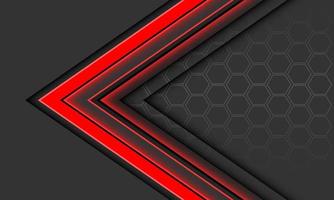 Abstract red arrow black shadow direction geometric hexagon mesh on grey design modern luxury futuristic background vector