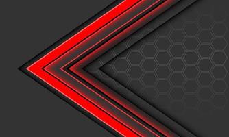 Abstract red arrow black shadow direction geometric hexagon mesh on grey design modern luxury futuristic background vector