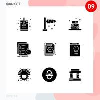 Modern Set of 9 Solid Glyphs Pictograph of failure business wellness analysis check Editable Vector Design Elements