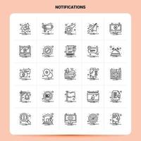 esquema 25 conjunto de iconos de notificaciones diseño de estilo de línea vectorial conjunto de iconos negros paquete de pictogramas lineales ideas de negocios web y móviles diseño ilustración vectorial vector