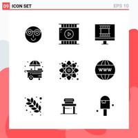 Collection of 9 Vector Icons in solid style Modern Glyph Symbols for Web and Mobile Solid Icon Sign Isolated on White Background 9 Icons