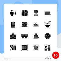 Mobile Interface Solid Glyph Set of 16 Pictograms of check towels no spa monitor Editable Vector Design Elements