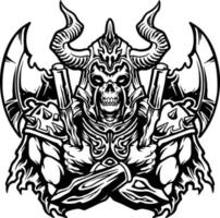 Skull Viking Helmet and axe Warrior Illustrations silhouette vector