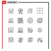 Group of 16 Modern Outlines Set for collaboration plus moon open add Editable Vector Design Elements