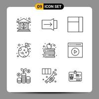 9 Black Icon Pack Outline Symbols Signs for Responsive designs on white background 9 Icons Set Creative Black Icon vector background