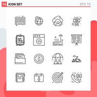 Collection of 16 Vector Icons in Line style Modern Outline Symbols for Web and Mobile Line Icon Sign Isolated on White Background 16 Icons Creative Black Icon vector background