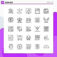 conjunto de 25 iconos en estilo de línea símbolos de contorno creativo para el diseño de sitios web y aplicaciones móviles signo de icono de línea simple aislado en fondo blanco 25 iconos creativo fondo de vector de icono negro