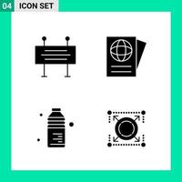 Pack of 4 Solid Style Icon Set Glyph Symbols for print Creative Signs Isolated on White Background 4 Icon Set Creative Black Icon vector background