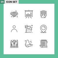 9 Creative Icons Modern Signs and Symbols of flag achievement center user personalization Editable Vector Design Elements