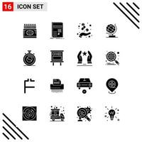 conjunto perfecto de píxeles de 16 iconos sólidos conjunto de iconos de glifos para el diseño de sitios web y la interfaz de aplicaciones móviles fondo de vector de icono negro creativo