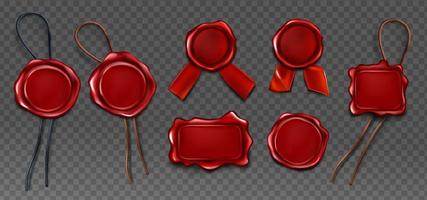 conjunto de iconos de sellado de aprobación de sello de cera roja vector