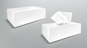 Paper napkin box mockup, close and open packages vector