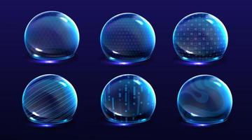 Force shield bubbles, various energy glow spheres vector