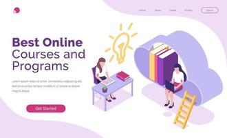 Online courses and programs isometric landing page vector