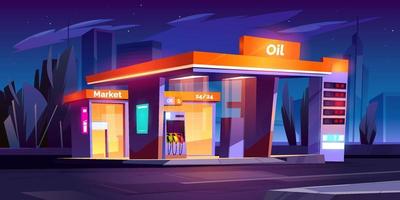 Oil station at night. Noctidial refueling service vector