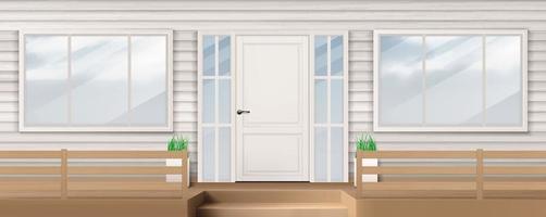 House facade with white door, window, siding wall vector