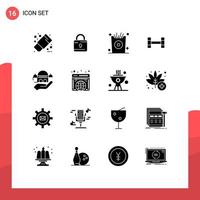 16 Universal Solid Glyphs Set for Web and Mobile Applications donation hand fries mosque sport Editable Vector Design Elements