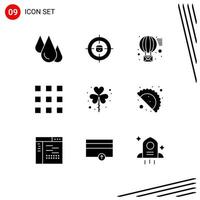 Group of 9 Solid Glyphs Signs and Symbols for leaf thumbnails research grid receive Editable Vector Design Elements