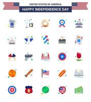 Stock Vector Icon Pack of American Day 25 Flat Signs and Symbols for house police donut star badge Editable USA Day Vector Design Elements