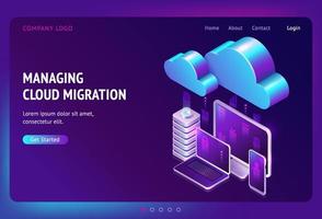 Digital data migration isometric landing page vector