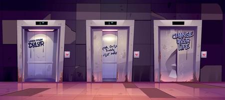 Old dirty hallway with broken elevator doors vector