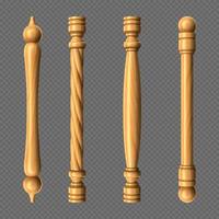 Wooden door handles, column and twisted knobs set vector