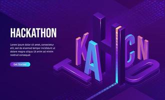 Hackathon isometric landing, software development vector