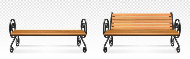 Wooden park benches, outdoor brown wood seats vector