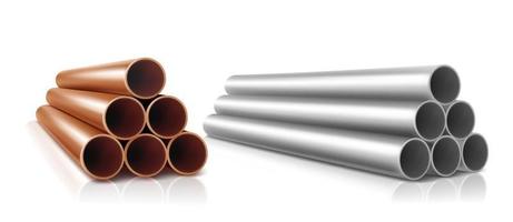 Pipes stack, straight steel or copper cylinders vector