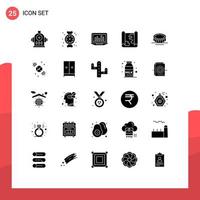 Group of 25 Solid Glyphs Signs and Symbols for coin point graph pin location Editable Vector Design Elements