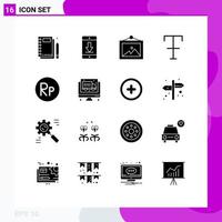 Set of 16 Modern UI Icons Symbols Signs for indonesian strike download format wall Editable Vector Design Elements