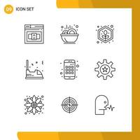 User Interface Pack of 9 Basic Outlines of app vehicle agriculture travel electric Editable Vector Design Elements