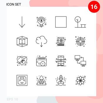 Mobile Interface Outline Set of 16 Pictograms of content download park data tool Editable Vector Design Elements