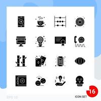 Modern Pack of 16 Icons Solid Glyph Symbols isolated on White Backgound for Website designing Creative Black Icon vector background