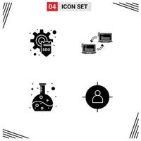 4 Thematic Vector Solid Glyphs and Editable Symbols of development chemistry gear link flask Editable Vector Design Elements