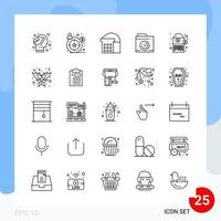 Modern Pack of 25 Icons Line Outline Symbols isolated on White Backgound for Website designing Creative Black Icon vector background