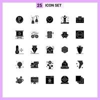 Set of 25 Vector Solid Glyphs on Grid for worker bag person jewelry man heart Editable Vector Design Elements