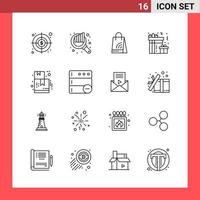 16 Icon Pack Line Style Outline Symbols on White Background Simple Signs for general designing Creative Black Icon vector background