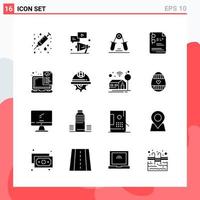 Collection of 16 Vector Icons in solid style Modern Glyph Symbols for Web and Mobile Solid Icon Sign Isolated on White Background 16 Icons Creative Black Icon vector background