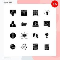 Modern Set of 16 Solid Glyphs and symbols such as bars direction webpage up arrow Editable Vector Design Elements