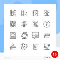 Set of 16 Vector Outlines on Grid for barn school acid geometry laboratory Editable Vector Design Elements