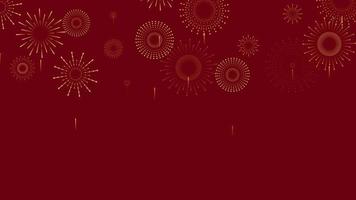 New year with golden fireworks on red background with copy space, flat style design for Chinese new year and holiday banner video