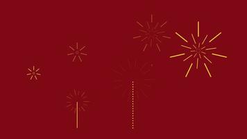 New year with golden fireworks on red background, flat style design for Chinese new year and holiday banner video