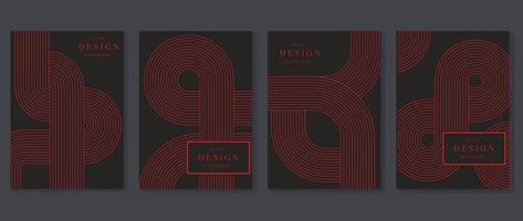 Luxury invitation card design vector. Abstract curved shape red lines pattern and elegant art deco background. Design illustration for wedding invitation, cover, VIP card, print, poster, wallpaper. vector
