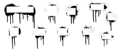 Spray painted texture vector set. Graffiti, dripping, black square edged banner, stencil backdrop and spray paint texture borders on white background. Design for sticker, decoration, street art.