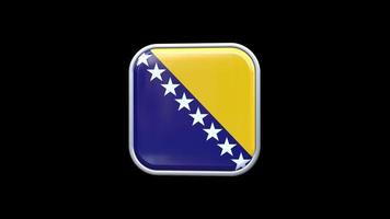 3D-Bosnien-und-Herzegowina-Flaggenquadrat-Symbolanimation, transparenter Hintergrund, kostenloses Video
