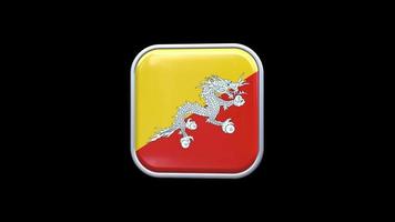 3D-Bhutan-Flaggenquadrat-Symbolanimation transparenter Hintergrund kostenloses Video