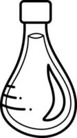 Soy sauce doodle. Soy sauce in a transparent bottle with a cap. Black and white vector cartoon illustration.